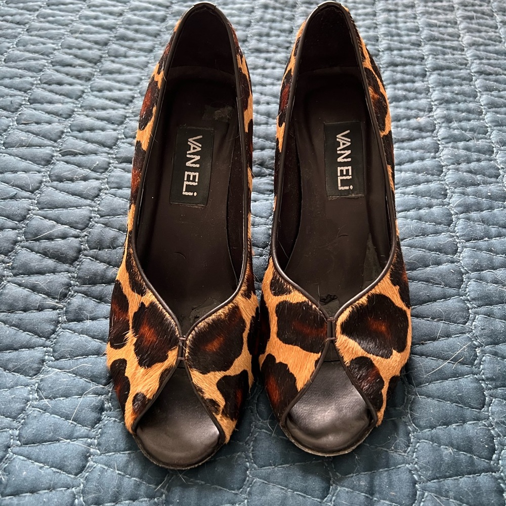 Vaneli Leopard Print Calf Hair Heels